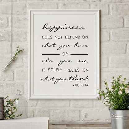 Happiness Buddha Quote Wall Art Inspirational Quotations Fine Art Canvas Print Simple Minimalist Design Poster For Living Room Bedroom Wall Art Decor