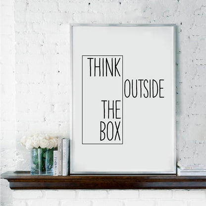 Think Outside The Box Creative Mantra Wall Art Black And White Fine Art Canvas Prints Inspirational Quotations Posters For Office Or Living Room Home Decor