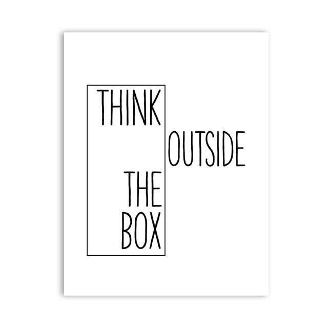 Think Outside The Box Creative Mantra Wall Art Black And White Fine Art Canvas Prints Inspirational Quotations Posters For Office Or Living Room Home Decor