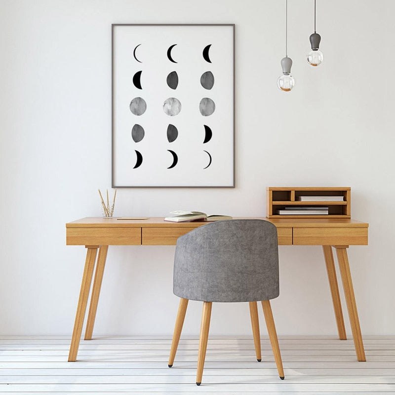 Abstract Moon Phases Chart Minimalist Scandinavian Style Black And White Wall Art Fine Art Canvas Prints Nordic Style Modern Interior Decor