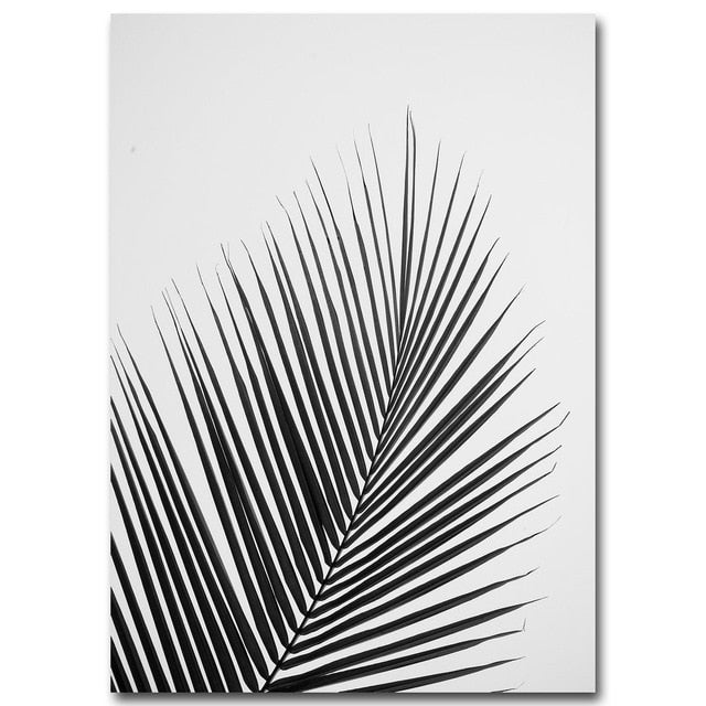 Tropical Palm Leaves Simple Minimalist Black & White Wall Art Posters Fine Art Canvas Prints For Living Room Modern Scandinavian Interior Design