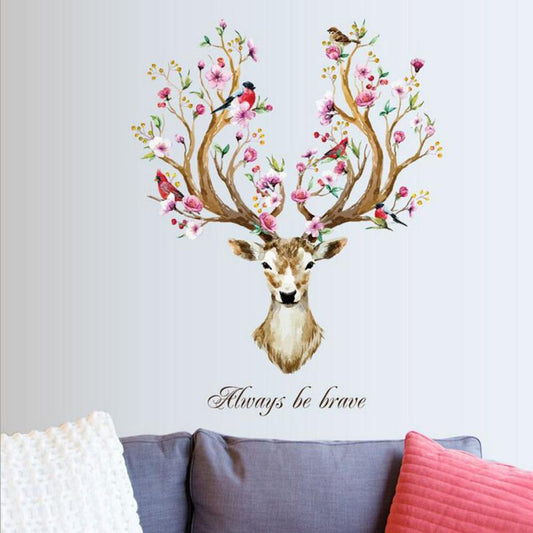 Always Be Brave Floral Antlered Deer Head Wall Art Mural Removable Vinyl Wall Decal Creative Nordic Style Home Interior Wall Decoration