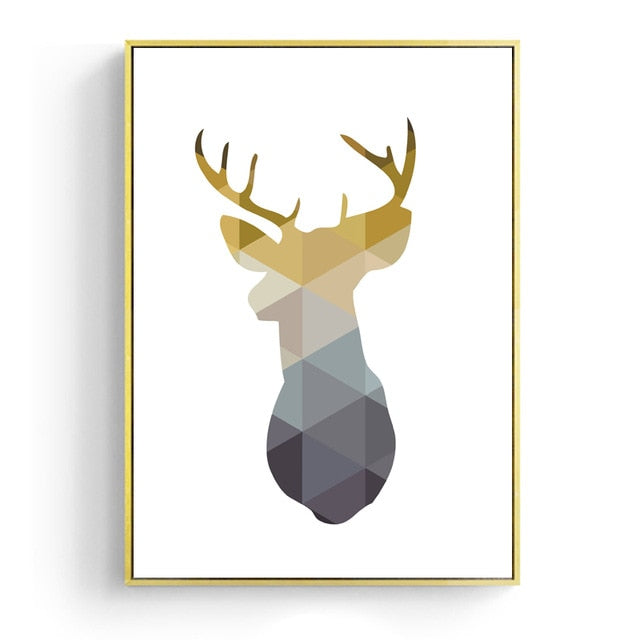 Nordic Minimalist Geometric Wall Art Deer Motif And Heart Icon Fine Art Canvas Prints Pictures For Modern Office Home Living Room Interior Decor