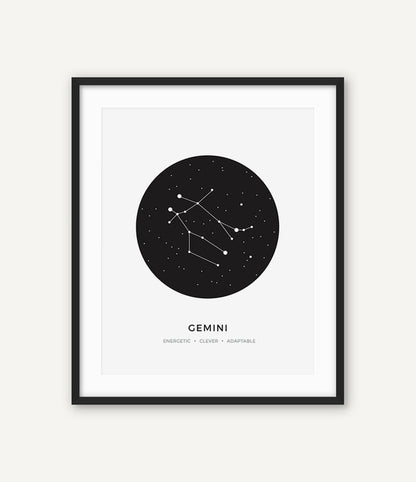 Constellation Posters Abstract Astronomy Wall Art Black White Canvas Prints Each Star-Sign With 3 Traits Canvas Prints For Office Bedroom Home Decor