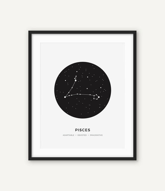 Constellation Posters Abstract Astrology Wall Art Black White Canvas Prints Each Star-Sign With 3 Traits Canvas Prints For Office Bedroom Home Decor