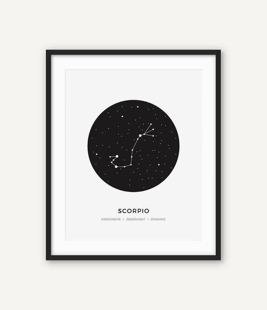 Constellation Posters Abstract Astronomy Wall Art Black White Canvas Prints Each Star-Sign With 3 Traits Canvas Prints For Office Bedroom Home Decor