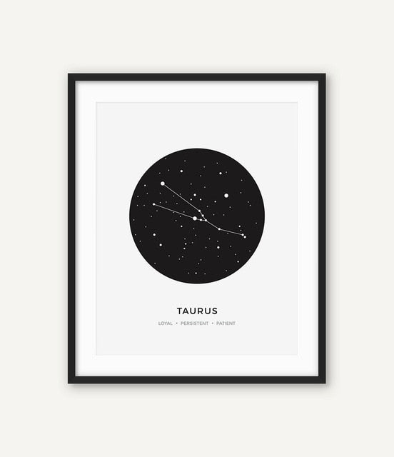 Constellation Posters Abstract Astrology Wall Art Black White Canvas Prints Each Star-Sign With 3 Traits Canvas Prints For Office Bedroom Home Decor