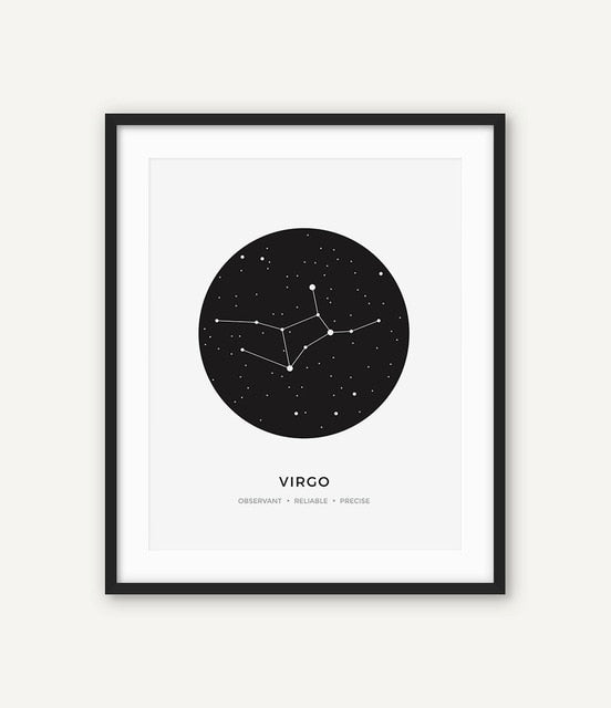 Constellation Posters Abstract Astrology Wall Art Black White Canvas Prints Each Star-Sign With 3 Traits Canvas Prints For Office Bedroom Home Decor