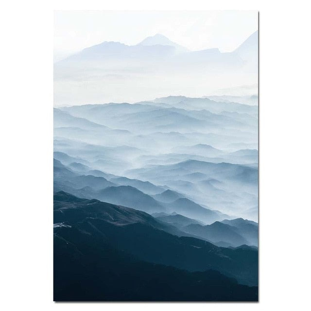 Misty Blue Morning Mountain Landscape Wall Tranquil Scenery Pictures Nordic Style Fine Art Canvas Prints For Office Living Rome Home Decor