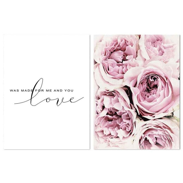 Beautiful Pink Rose Poster Love Was Made For Me And You Love Quotation Fine Art Canvas Prints Nordic Style Interior Decor Paintings For Bedrooms