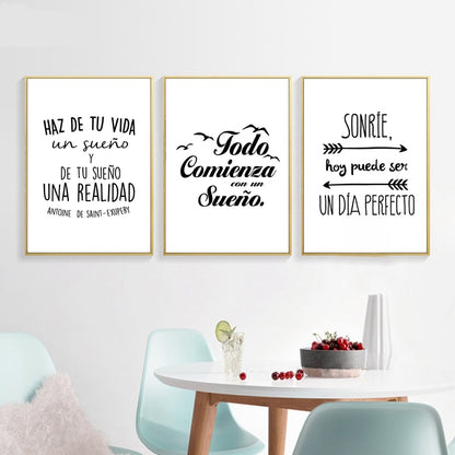 Positive Quotes In Spanish Wall Art Fine Art Canvas Prints Minimalist Black White Inspirational Daily Mantra Motivational Posters For Study Room Dorm Wall Decor