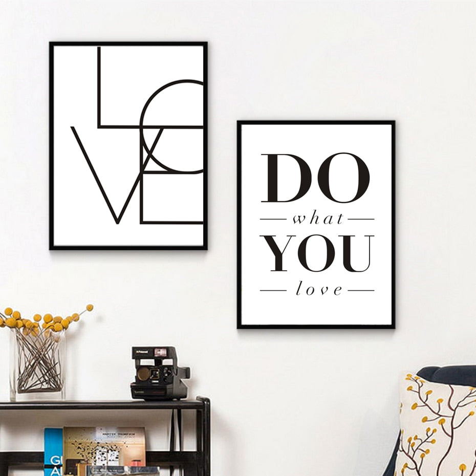 Love Sign Do What You Love Minimalist Words of Love Wall Art Black White Canvas Poster Office Decoration or Nursery Painting