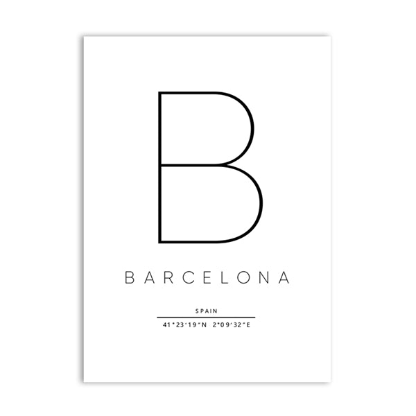 Barcelona City Map Art Minimalist Typographic Design Wall Art Poster Fine Art Canvas Print Pictures For Modern Office Home Interior Wall Decor