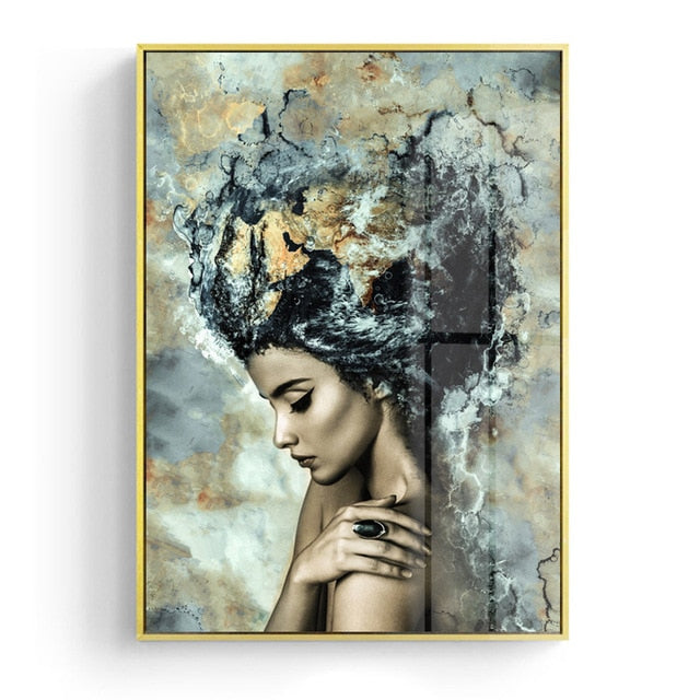 Girl Becomes Marble Abstract Nordic Fashion Figure Art Poster Fine Art Canvas Print Picture For Modern Interior Design Home Decoration