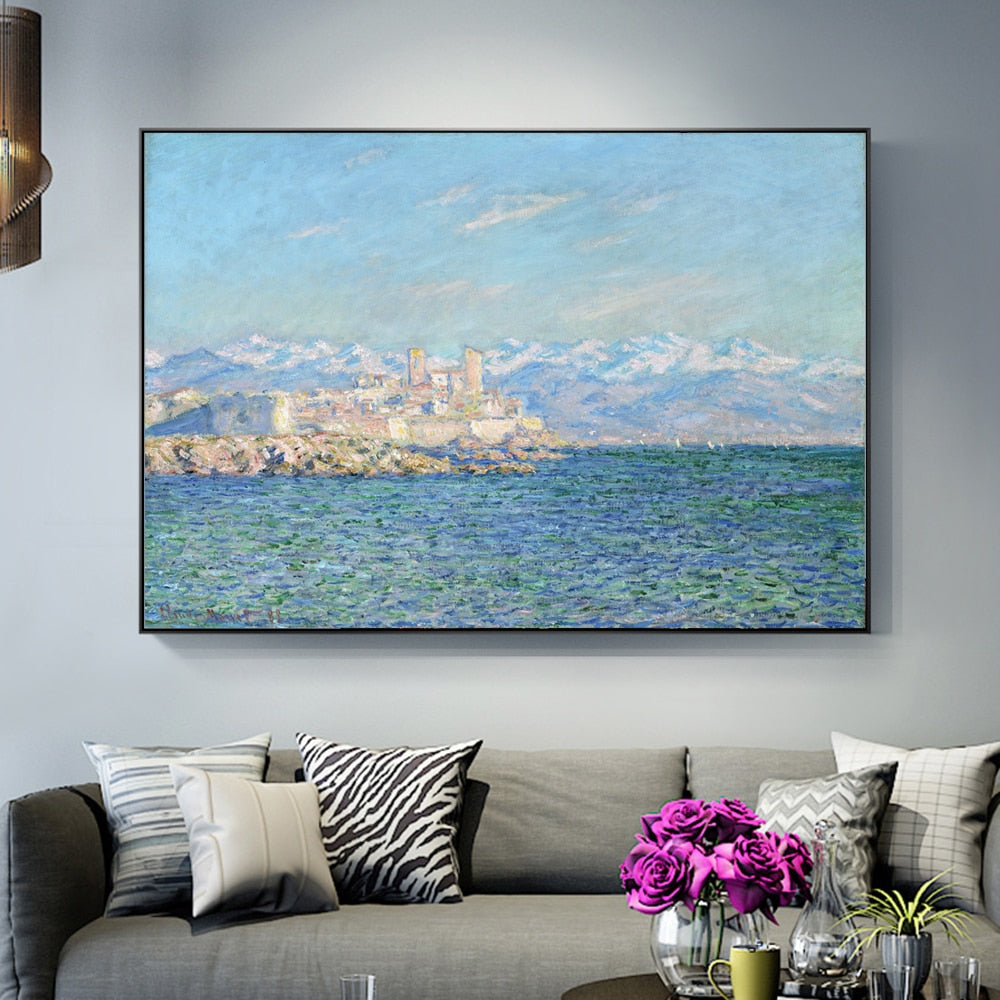 Famous Artists Claude Monet Wall Art Antibes Afternoon Effect Painting Fine Art Canvas Giclee Print Classic Impressionist Landscape Paintings