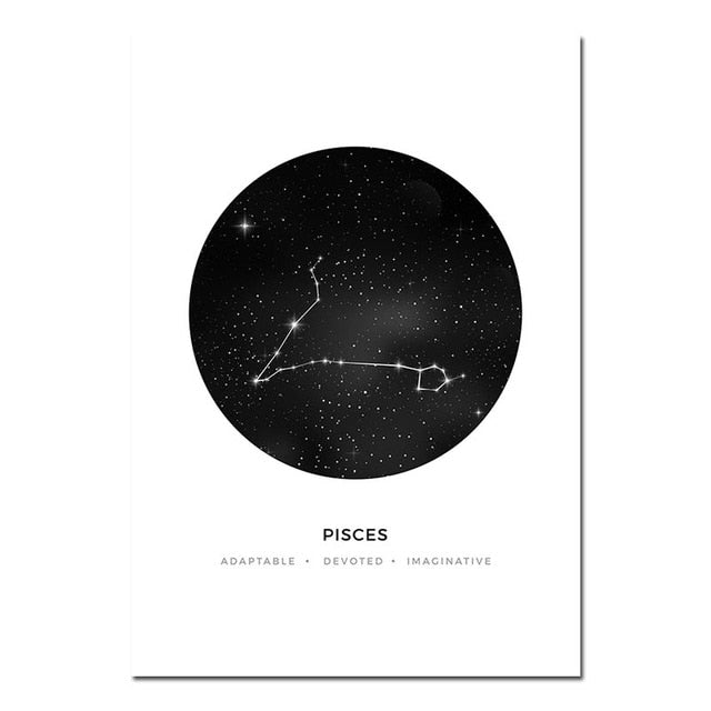 Minimalist Abstract Constellations Wall Art Black & White Astronomy Star Signs Traits Zodiac Astrology Prints For Bedroom Home Decor