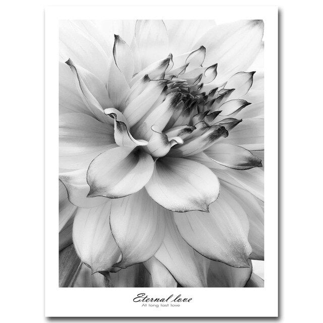 Life Is Beautiful Modern Black & White Floral Wall Art Fine Art Canvas Prints Minimalist Quotation Nordic Style Pictures For Modern Home Decor