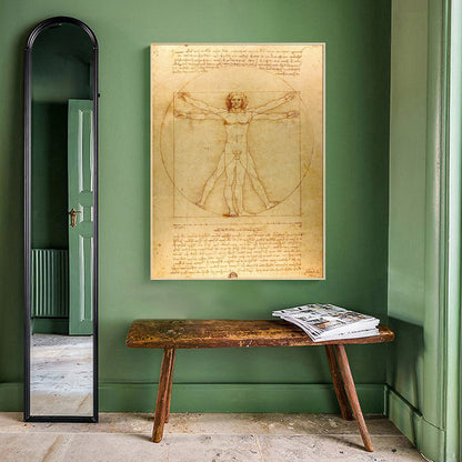 Classic Painting Vitruvian Man, Study of Proportions by Leonardo da Vinci Fine Art Canvas Print Famous Paintings Wall Art Home Office Decor