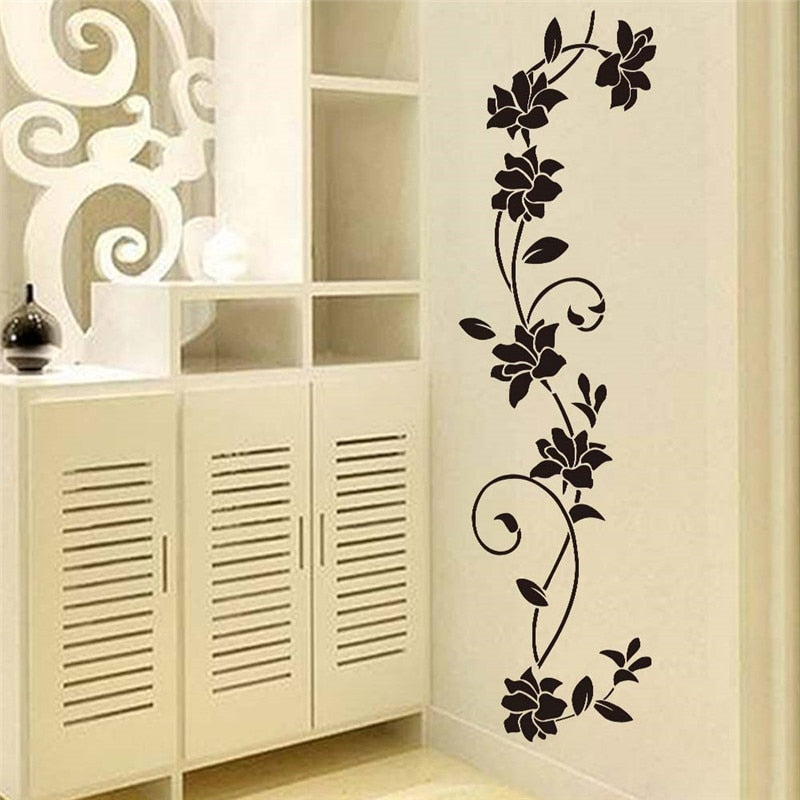 Black Flowers Vine Wall Art Mural Removable PVC Wall Decal For Bedroom Decor Living Room Wall Kitchen Door Decoration DIY Creative Home Decor