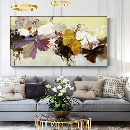 Big Floral Wide Format Wall Art Painting Modern Colorful Abstract Fine Art Canvas Prints For Living Room Bedroom, Office Hotel Interior Decor