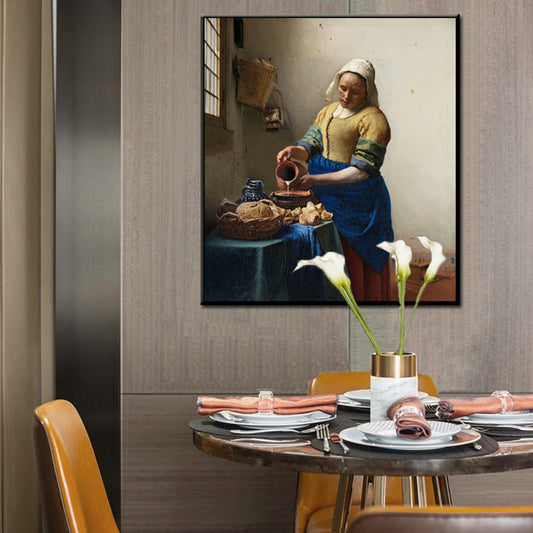 The Milkmaid by Johannes Vermeer Famous Painting of the Dutch Golden Age Fine Art Canvas Print. Classic Paintings Wall Art for Modern Home Decor