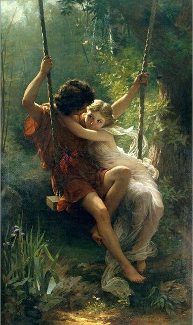 Springtime by Pierre Auguste Cot Poster Fine Art Canvas Print Famous French Classicism Wall Art Painting for Modern Living Room Decor