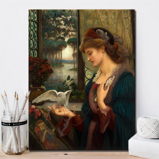 Classic Painting, Love's Messenger by Marie Spartali Stillman British Pre-Raphaelite Fine Art Canvas Print Painting For Home Decor And Art Lovers