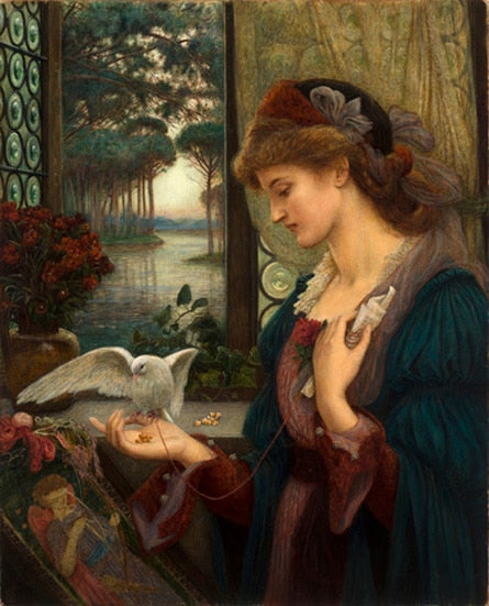 Classic Painting, Love's Messenger by Marie Spartali Stillman British Pre-Raphaelite Fine Art Canvas Print Painting For Home Decor And Art Lovers