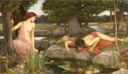John William Waterhouse's Echo and Narcissus Poster Famous Pre-Raphaelite Paintings Fine Art Canvas Poster Print Classic Wall Art