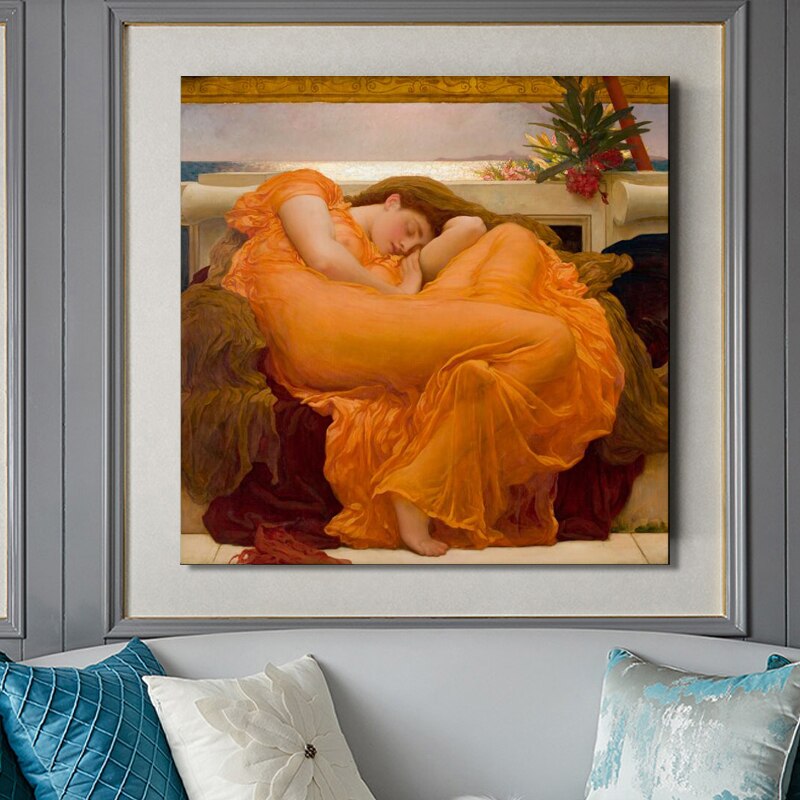 Famous Painting Flaming June by Frederic Leighton Classic Wall Art Fine Art Canvas Prints Classic Pictures For Living Room Dining Room Bedroom Home Decor