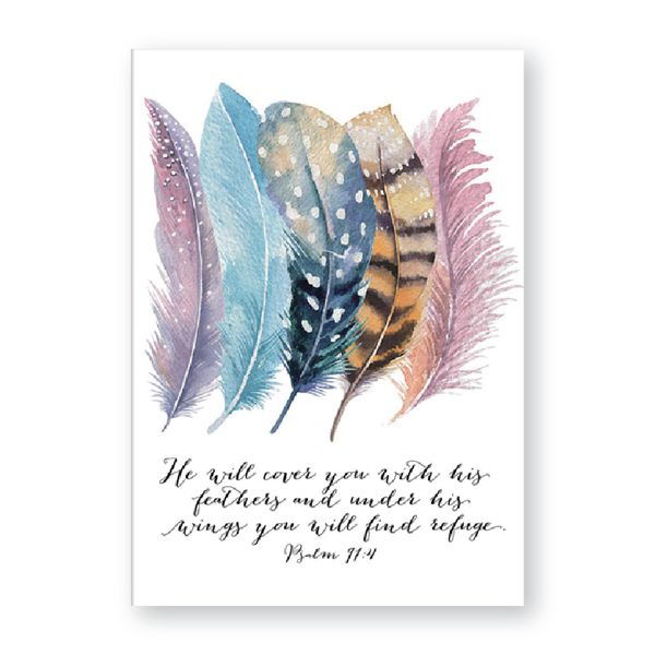 He Will Cover You With His Feathers Psalm Quotes Colorful Feather Art With Inspirational Quotations Fine Art Canvas Prints Nordic Style Decor