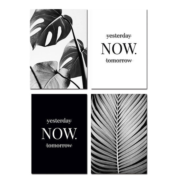 Stylish Black White Tropical Palm Leaves Wall Art Minimalist Today Quotation Fine Art Canvas Prints Nordic Style Modern Interiors Home Decor
