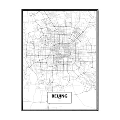 City Wall Map Art Posters Modern City Map Art Abstract Minimalist Black White Canvas Posters Prints Pictures for Modern Home Office Decoration