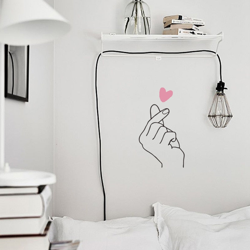 Little Pink Heart Fingertips Romantic Love Gesture Nordic Style Wall Mural Removable PVC Wall Decals For Bedroom Wall Living Room Decor