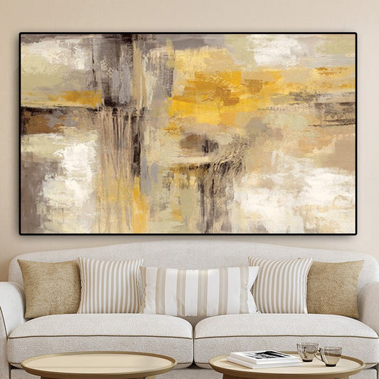 Big Size Modern Abstract Wall Art Fine Art Canvas Prints Golden Brown Yellow Beige Cream Contemporary Painting For Living Room Bedroom Home Office Decor
