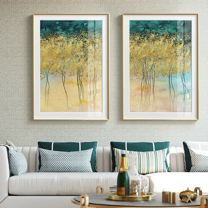 Gorgeous Golden Leaf Trees Wall Art Lucky Gold Trees Fine Art Canvas Prints Contemporary Nordic Art For Modern Living Room Wall Decor