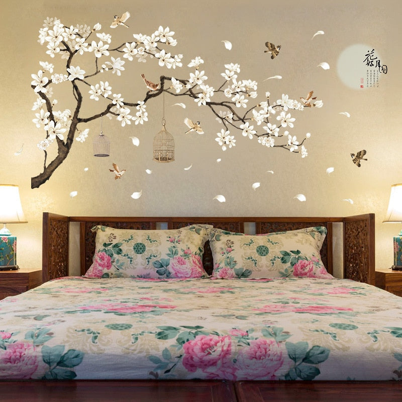 Birds In Tree With Birdcages Big Size Wall Mural Removable PVC Wall Art Decal For Living Room Dining Room Bedroom DIY Modern Home Decor