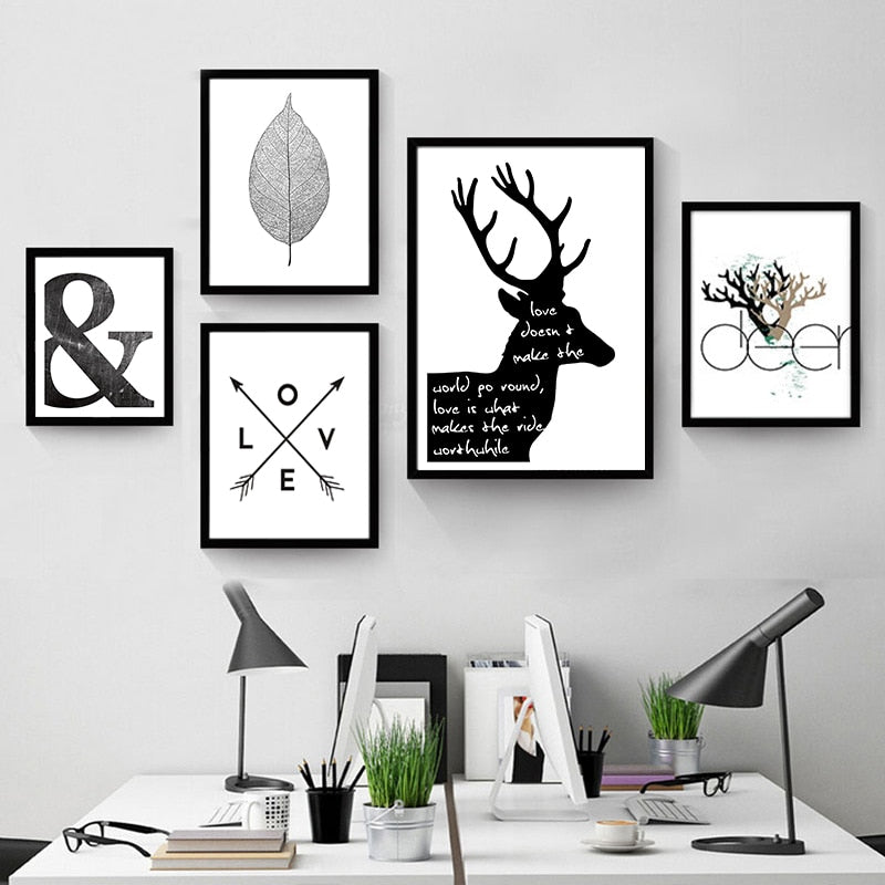 Abstract Minimalist Black And White Nordic Symbols Scandinavian Wall Art Giclee Canvas Posters For Living Room Home Decor