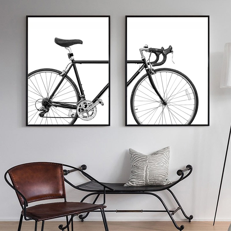 Black & White Racer Bike Bicycle Wall Art Posters Minimalist Cycle Pictures Fine Art Canvas Prints Nordic Style Pictures For Cycling Enthusiasts
