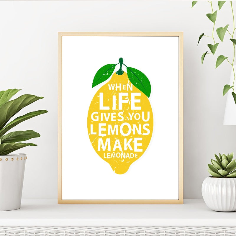 When Life Gives You Lemons Make Lemonades Positive Inspiration Quotes Wall Art Kitchen Decor Canvas Poster Cafe Home Decor