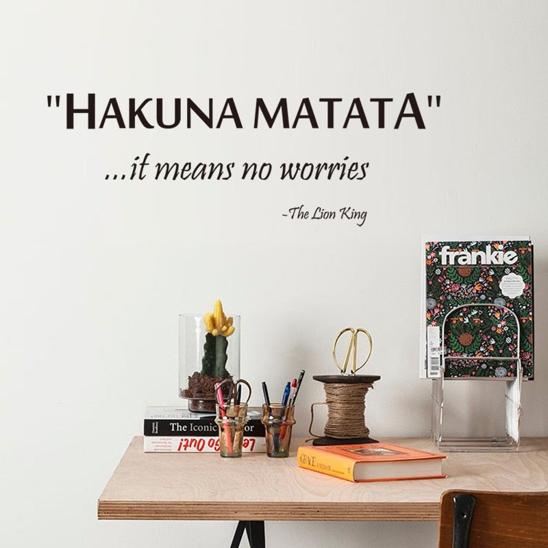 Hakuna Matata It Means No Worries Famous Quotes Wall Decal Removable PVC Vinyl Wall Sticker Kids Room Simple Creative DIY Nursery Wall Art Decor