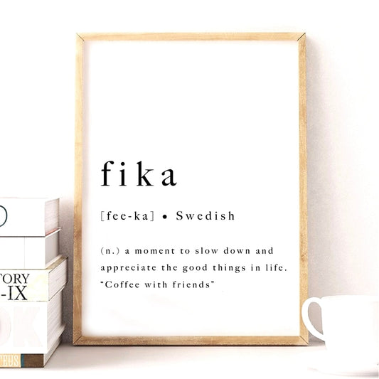 Definition of Fika Swedish Tradition Nordic Wall Art Minimalist Black White Fine Art Canvas Print Modern Pictures For Scandinavian Home Office Interior Decor
