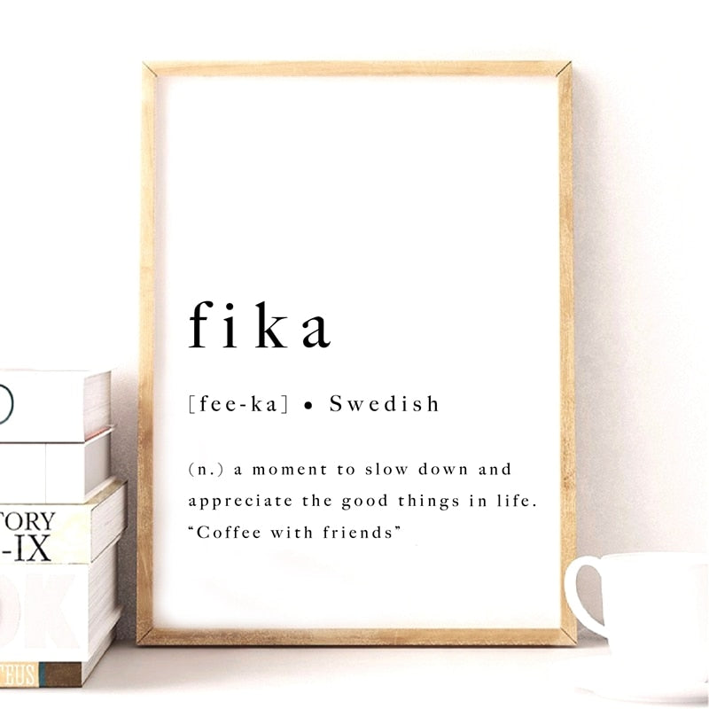 Definition of Fika Swedish Tradition Nordic Wall Art Minimalist Black White Fine Art Canvas Print Modern Pictures For Scandinavian Home Office Interior Decor