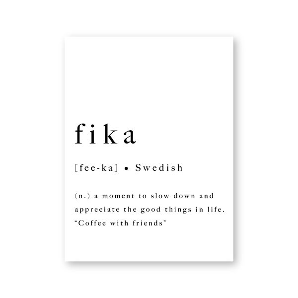 Definition of Fika Swedish Nordic Wall Art Minimalist Black