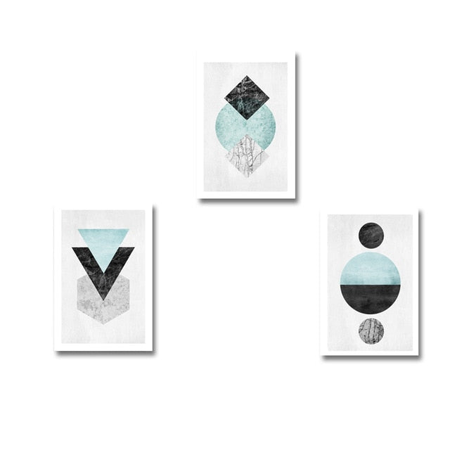 Abstract Modern Geometric Shapes Wall Art Contrasting Shapes Symbols Jade Black Marble Fine Art Canvas Prints For Modern Home Interior Decor