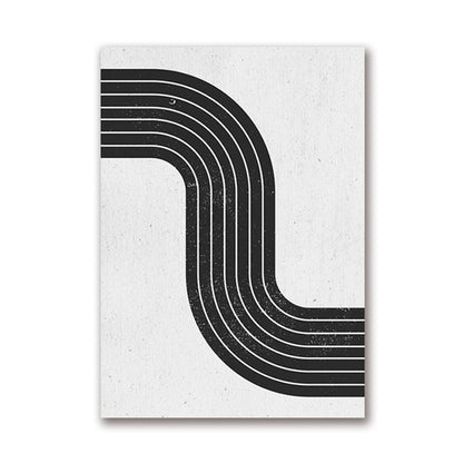 Minimalist Retro Mid Century Graphic Poster Black & White Parallel Curves Line Art Canvas Print Nordic Style Wall Art For Modern Home Interiors