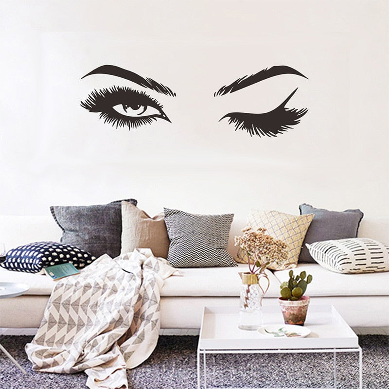 Pretty Eyes Eyelashes Wall Decal For Girls Room Stylish Mural Art Decal Removable Wall Sticker DIY Wall Decoration For Salon Or Home Decor