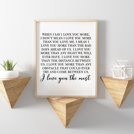 I Love You More Love Poem Wall Art Black White Fine Art Canvas Print Minimalist Quotes Posters For Wife Fiance Lovers Couples Simple Wedding Gift Pictures
