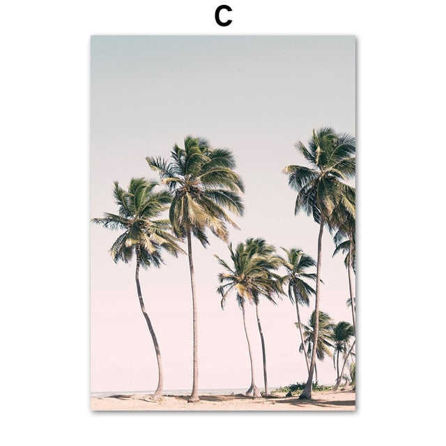 Pink Tropical Surf Camper Van Wall Art Palm Trees Cactus Posters Fine Art Canvas Prints Pictures For Living Room Bedroom Wall Decor