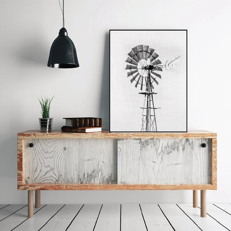 Vintage Windmill Black And White Minimalist Wall Art Fine Art Canvas Prints Posters For Farmhouse Kitchen Living Room Bedroom Modern Home Interior Decor